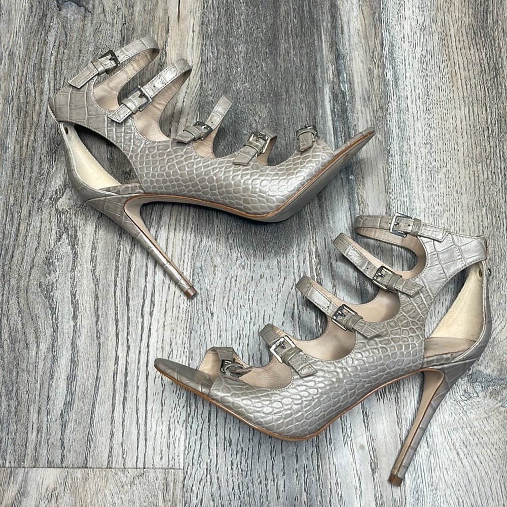 Joan & David beige/beige Strappy Buckle Stiletto Heels, size 8